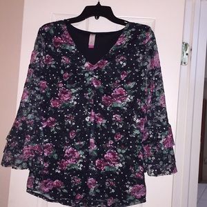 3/4 length sleeve floral print blouse